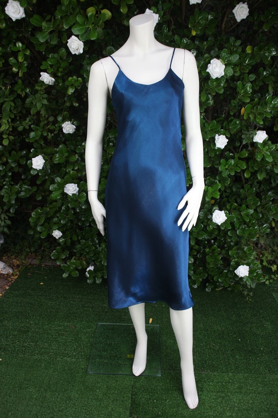 Vintage Midnight Blue 90s Silky Slip Dress / Ninet