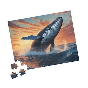 Humpback Whale Sunset Puzzle, 110/252/520/1014-piece, Nature Lover Gift, Family Activity, Ocean Art, Relaxation Game, Birthday Present
