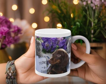 Blumen Dackel Kaffeetasse | Niedliche 11 Unzen Keramikbecher | Hundeliebhaber Geschenk | Dackel-Liebhaber-Geschenk
