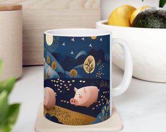 Whimsical Pig Ceramic Coffee Mug – Farmhouse Decor, Gift for Pig Lovers