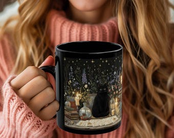 Magical Black Cat Mug, Mystical Coffee & Tea Mug, Halloween Gift for Cat Lovers, Perfect Gift for Cat Lovers, and Charm Seekers