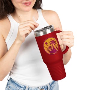 Stayin&#39; Hydrated Retro 70s 40oz Travel Mug, Groovy Insulated Tumbler with Straw, Vintage Vibes, Insulated Travel Mug