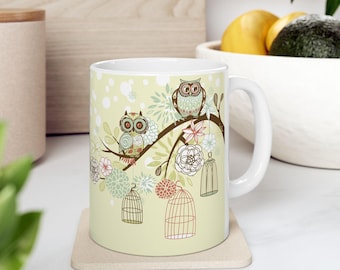 Whimsical Owl Ceramic Mug, Nature Lover Gift (11oz & 15oz)