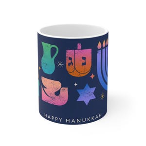 Hanukkah Ceramic Mugs | Festive Mug for Holiday Gatherings, Hanukkah Gifts, Jewish Home Decor, Menorah Cup, Gifts for Friends