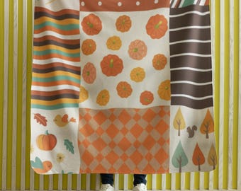 Autumn Sherpa Fleece Blanket | Pumpkin & Leaf Fall Decor Throw