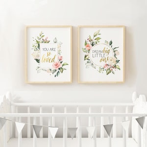 Floral Nursery Wall Art with Quotes - Set of Two Prints - Baby Girl Nursery Decor