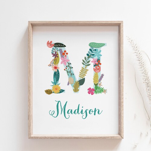 Personalized Baby Name Wall Art With Flowers Personalized Etsy