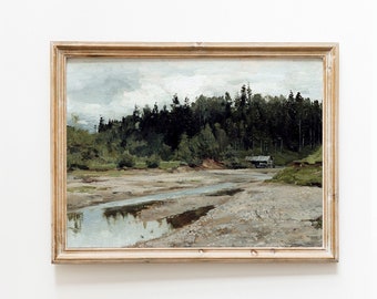 Vintage Landscape with Stream Wall Art - Old Painting - Printed on Fine Art Paper and SHIPPED