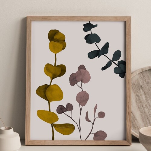 Eucalyptus Abstract Mustard Yellow Pink and Green Wall Art Etsy