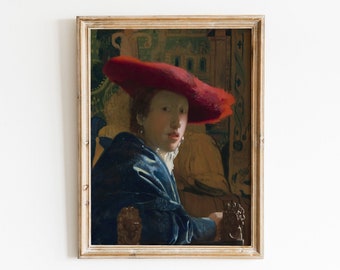 Vintage Print - Girl with the Red Hat - Johannes Vermeer - Moody Dark Vintage Art- Victorian Art - Printed and Shipped to You