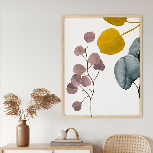 Eucalyptus Abstract Mustard Yellow Pink and Green Wall Art Etsy
