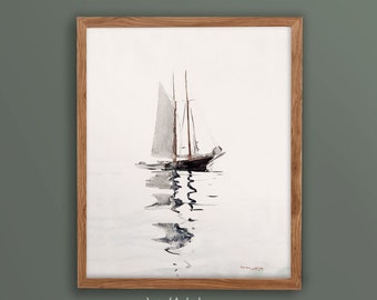 Vintage Watercolor Sailboat Wall Art Print - Printed and Shipped to you - Poster Large Artwork