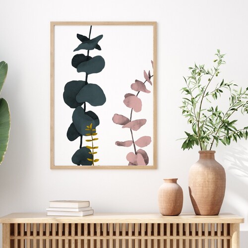 Eucalyptus Abstract Mustard Yellow Pink and Green Wall Art Etsy