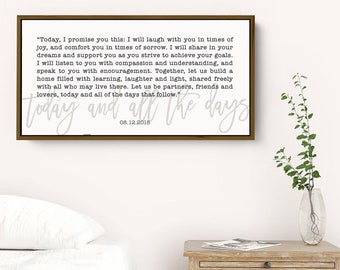 Custom Wedding Vows Framed Print Canvas Sign - Wedding or Anniversary Gift - Large Wedding Art Framed