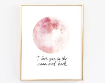 Set of 3 Nursery Prints We Love You To The Moon And Back Pink & Grey Baby Gift 
