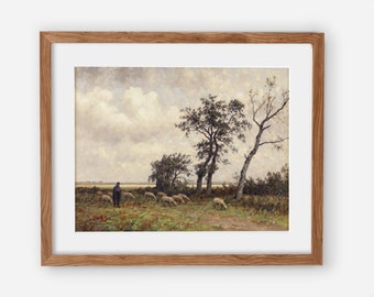 Landscape in Drenthe - Vintage Farm with Sheep Wall Art - Digital Painting - Vintage poster print - art print - Printed and Shipped to you
