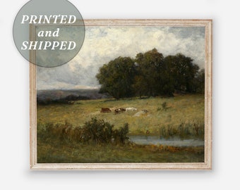 Vintage Cow Print Farm Wall Art - Landscape Vintage print - Fine art vintage style print - Modern Farmhouse - Printed and Shipped to you