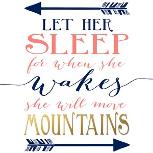 And though she be but little, Let her sleep, shakespeare Prints, Baby girl Nursery Wall Art, Coral Navy kids bedroom decor, wallandwonder image 3