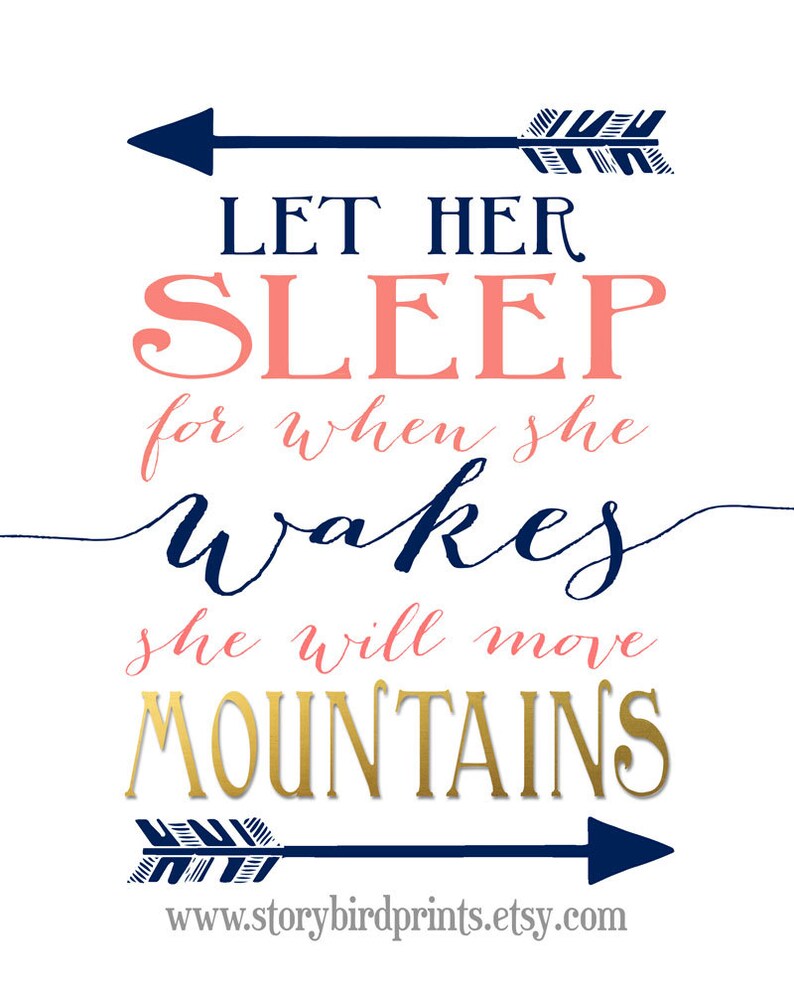 And though she be but little, Let her sleep, shakespeare Prints, Baby girl Nursery Wall Art, Coral Navy kids bedroom decor, wallandwonder image 3
