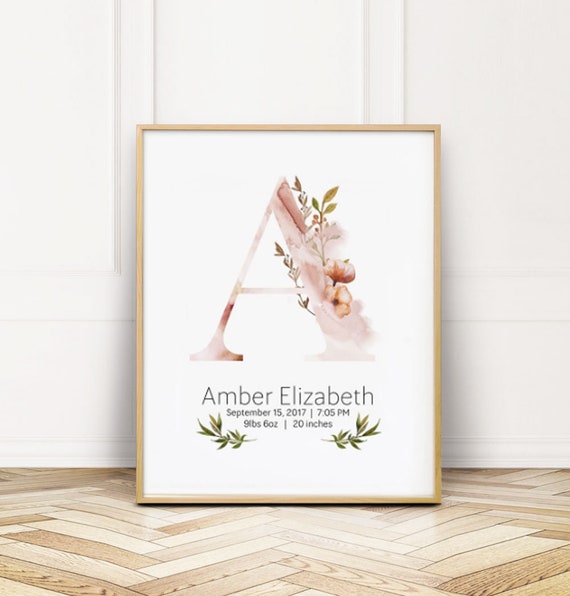 Personalised Birth Details Nursery Decor Wall Art Pictures Baby A4 