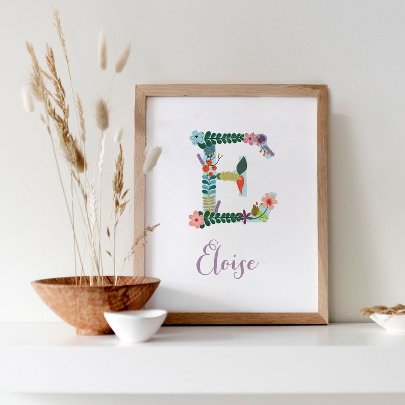 Personalized Baby Name Wall Art with flowers personalized Etsy
