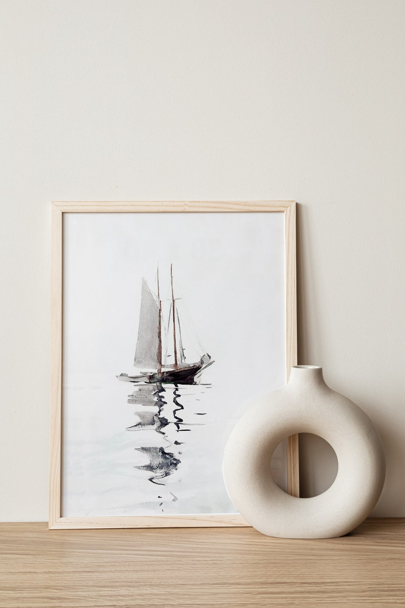 Vintage Watercolor Sailboat Wall Art Print Printed and Shipped to you Poster Large Artwork image 4