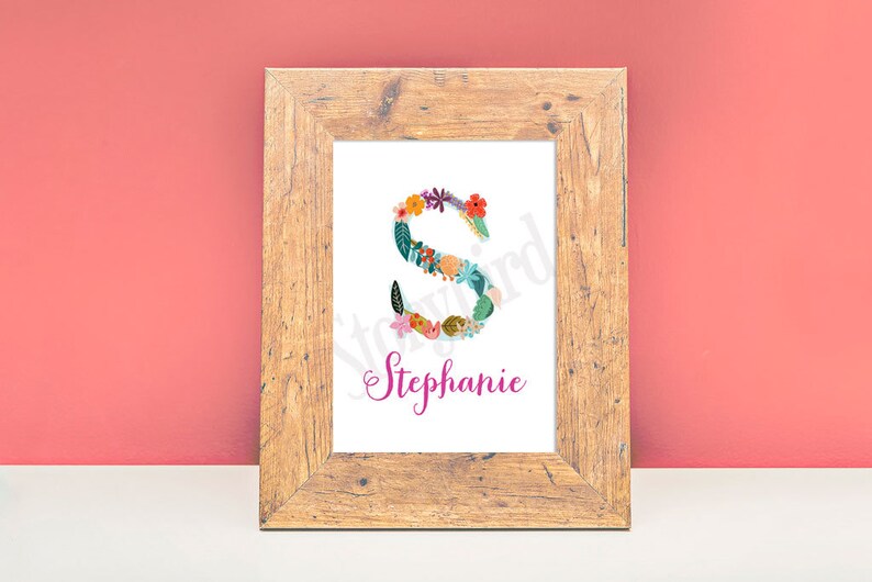 Personalized Baby Name Wall Art With Flowers Personalized Etsy