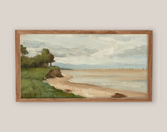 Long Vintage Horizontal Beach Shoreline Landscape Wall Art Print - Above Bed Art - Printed and Shipped - 10x20 inches