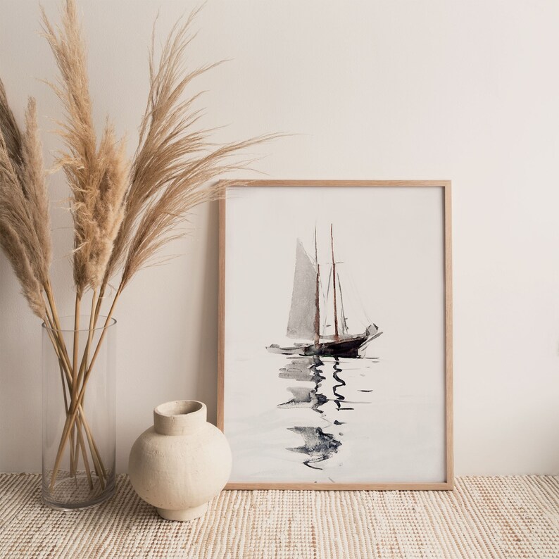 Vintage Watercolor Sailboat Wall Art Print Printed and Shipped to you Poster Large Artwork image 6