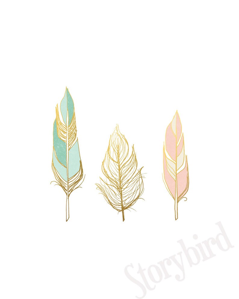 Feathers Wall Art Print Faux Gold Foil Print Blush Pink Etsy UK
