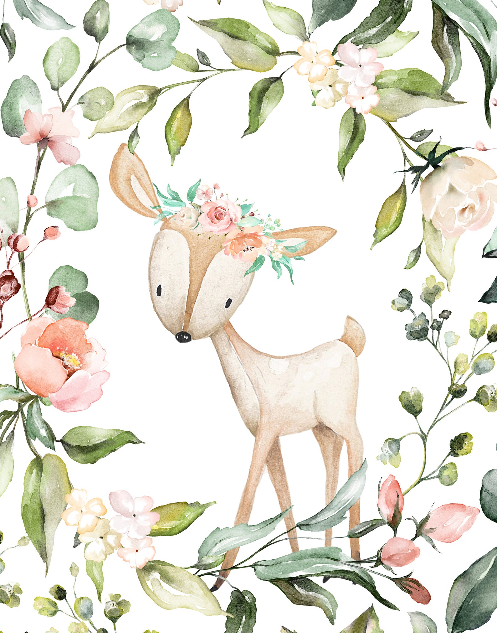 Woodland Nursery Decor Animals Wall Art Floral Girl Nursery Etsy