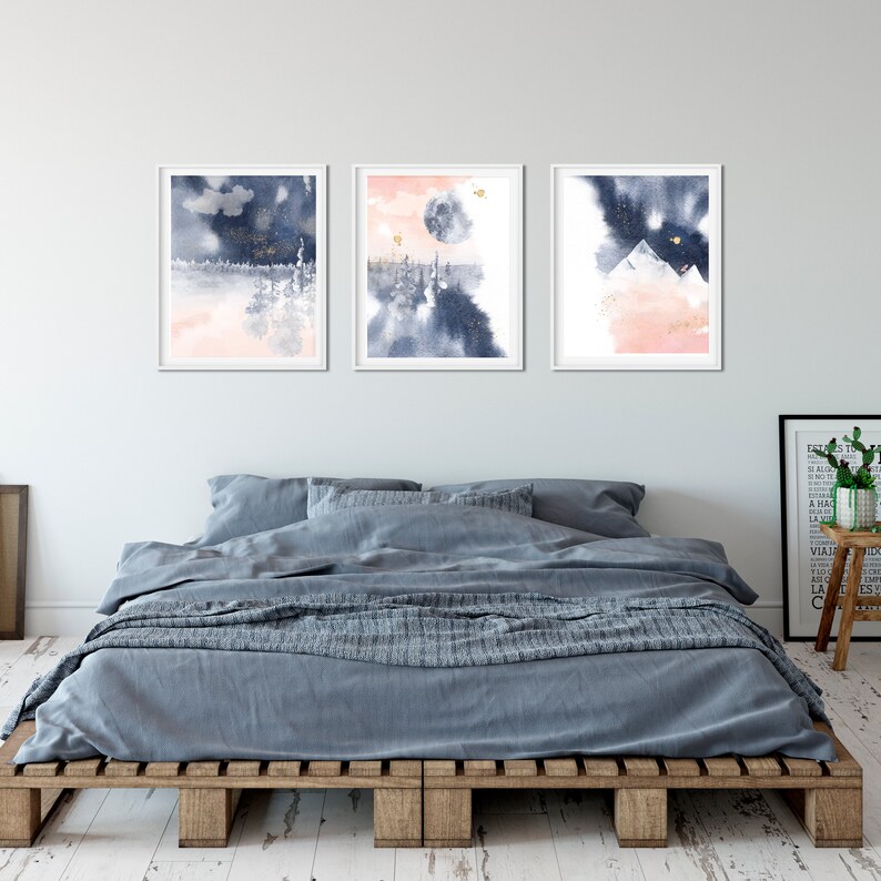 Abstract Wall Art Set of 3 Trendy Wall Art Millennial Pink Etsy