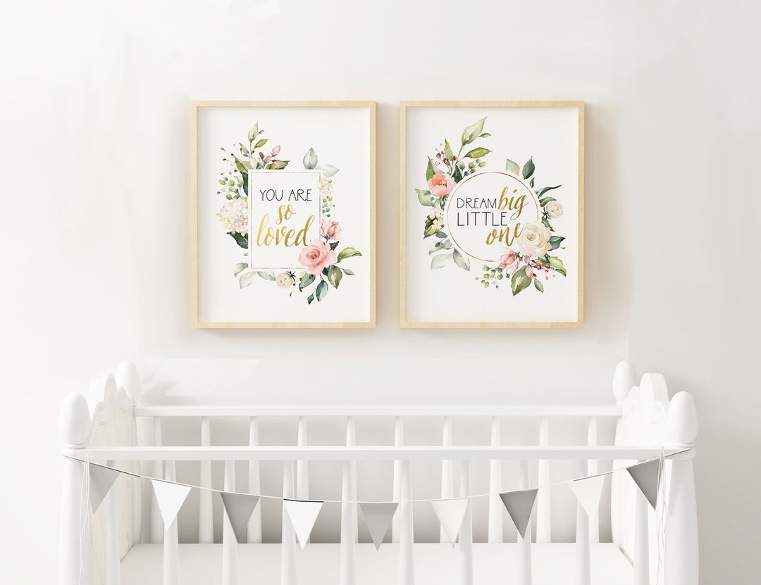 Floral Nursery Wall Art With Quotes - Set of Two Prints - Baby Girl ...