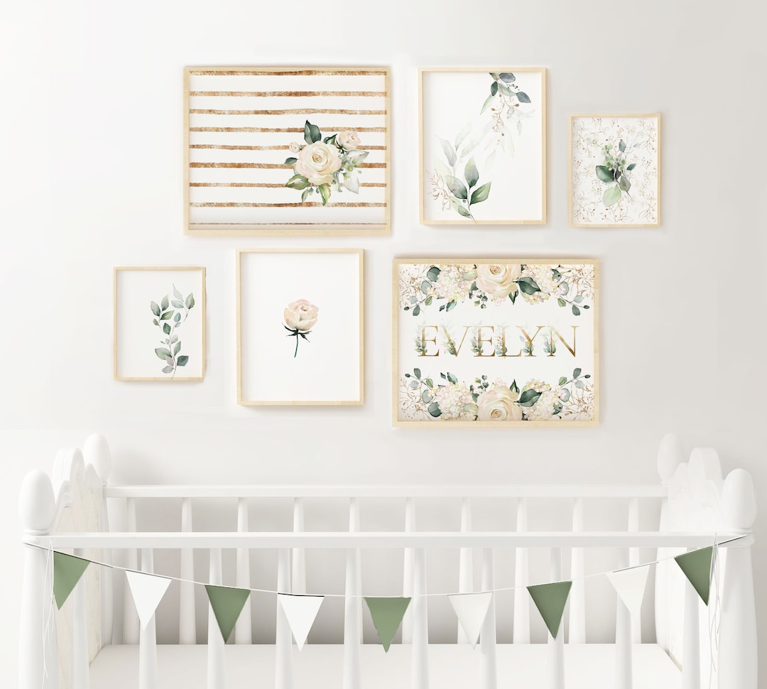 Gallery Wall Floral Nursery Wall Art for Baby Girl Cream Ivory Beige