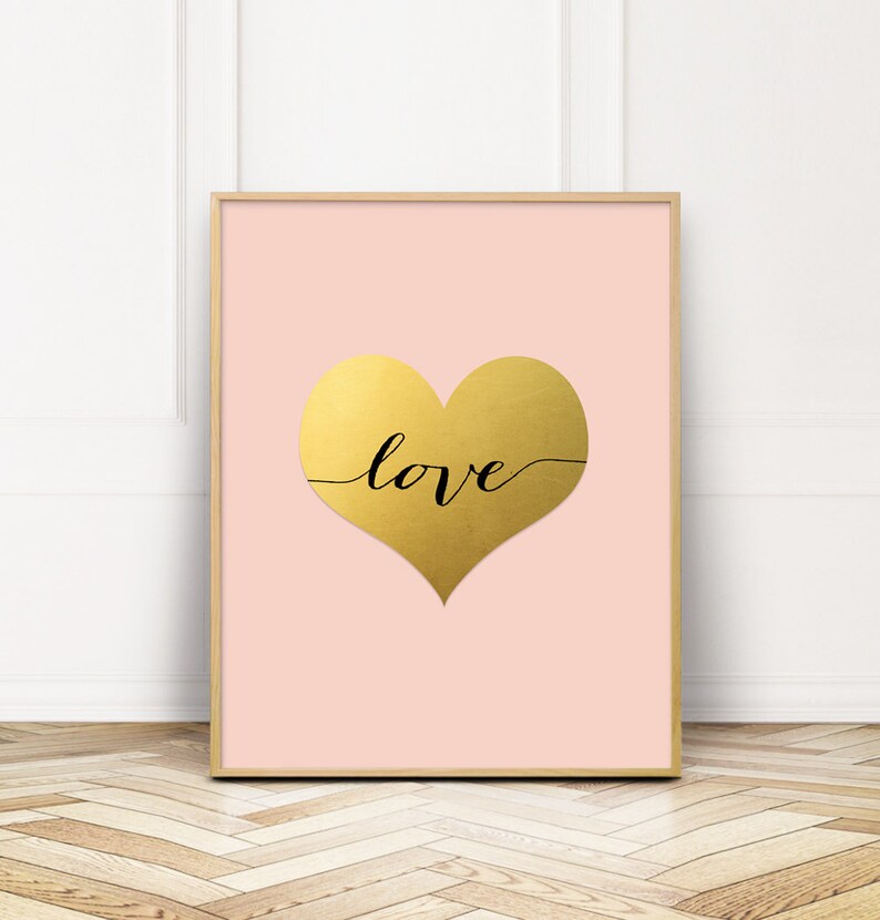 Pink and Gold Nursery Print Blush Artwork Custom Heart Wall Etsy