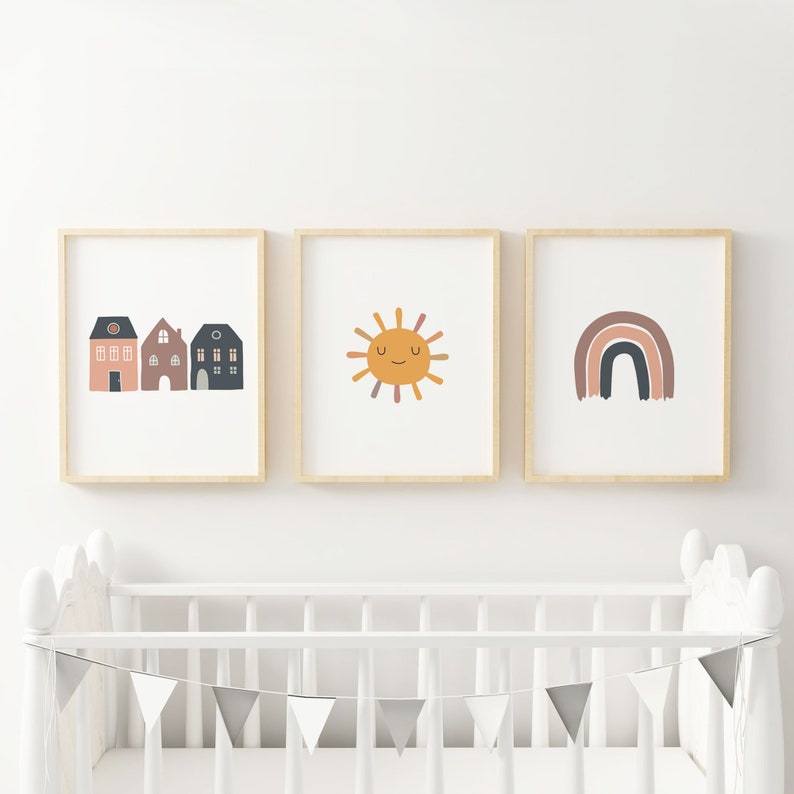 Nursery Art Set of Three Nursery Wall Art Rainbows Houses and Etsy Canada