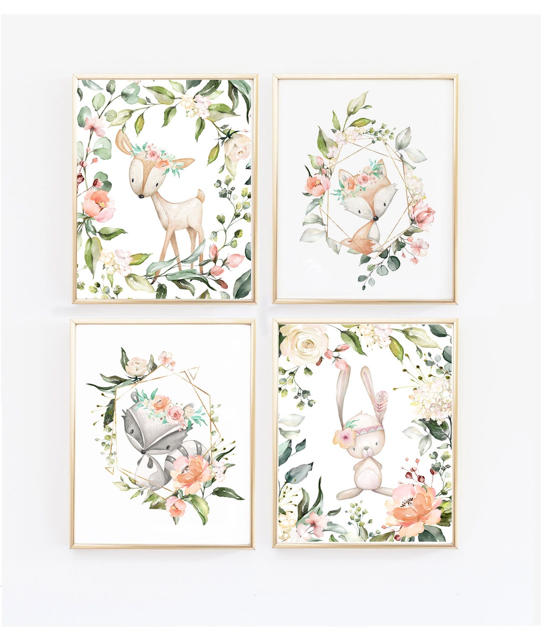 Woodland Nursery Decor Animals Wall Art Floral Girl Nursery Fox Flower ...