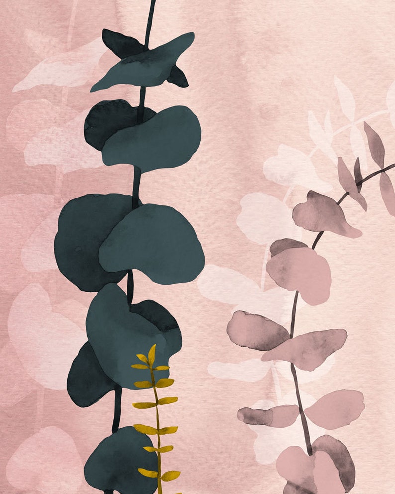 Abstract Pink Eucalyptus Art Print Living Room Decor Wall Etsy