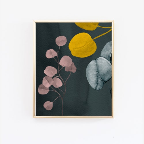 Eucalyptus Abstract Mustard Yellow Pink and Green Wall Art Etsy