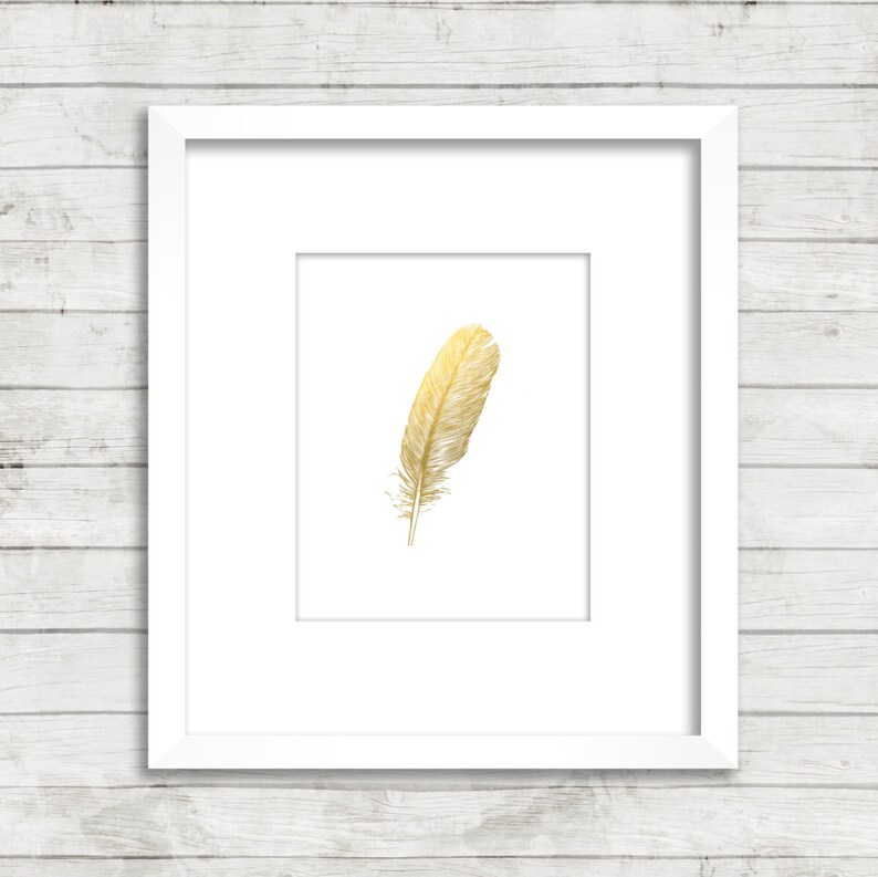 Feather Print Faux Gold Foil Feather Wall Art Available in Etsy