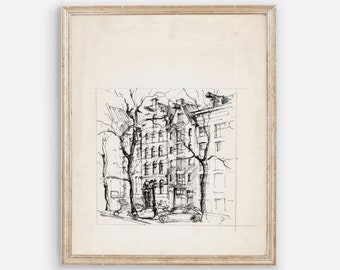 City Sketch Vintage Wall Art - Charcoal Pencil Drawing - Vintage Art Print - PRINTED AND SHIPPED