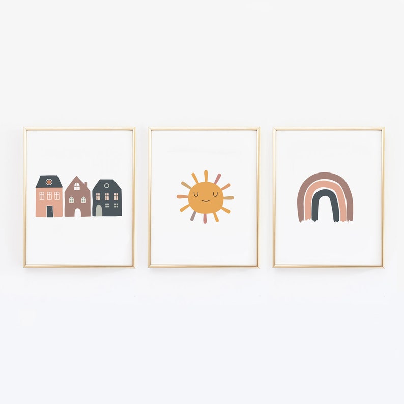 Nursery Art Set of Three Nursery Wall Art Rainbows Houses and Etsy Canada