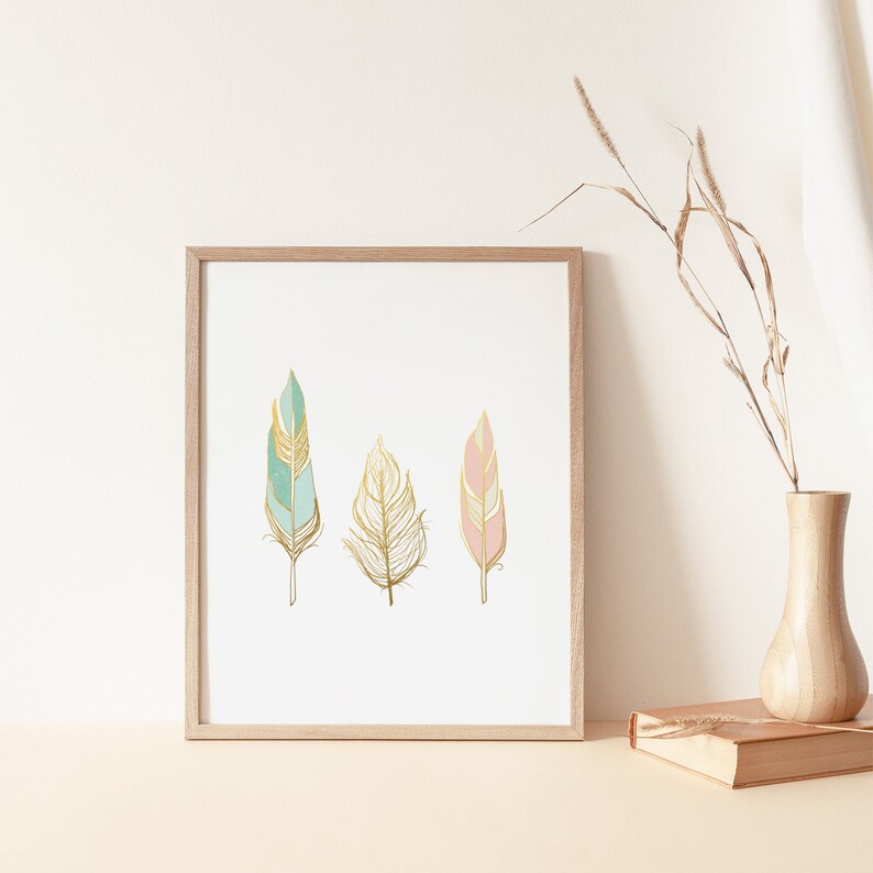 Feathers Wall Art Print Faux Gold Foil Print Blush Pink Etsy