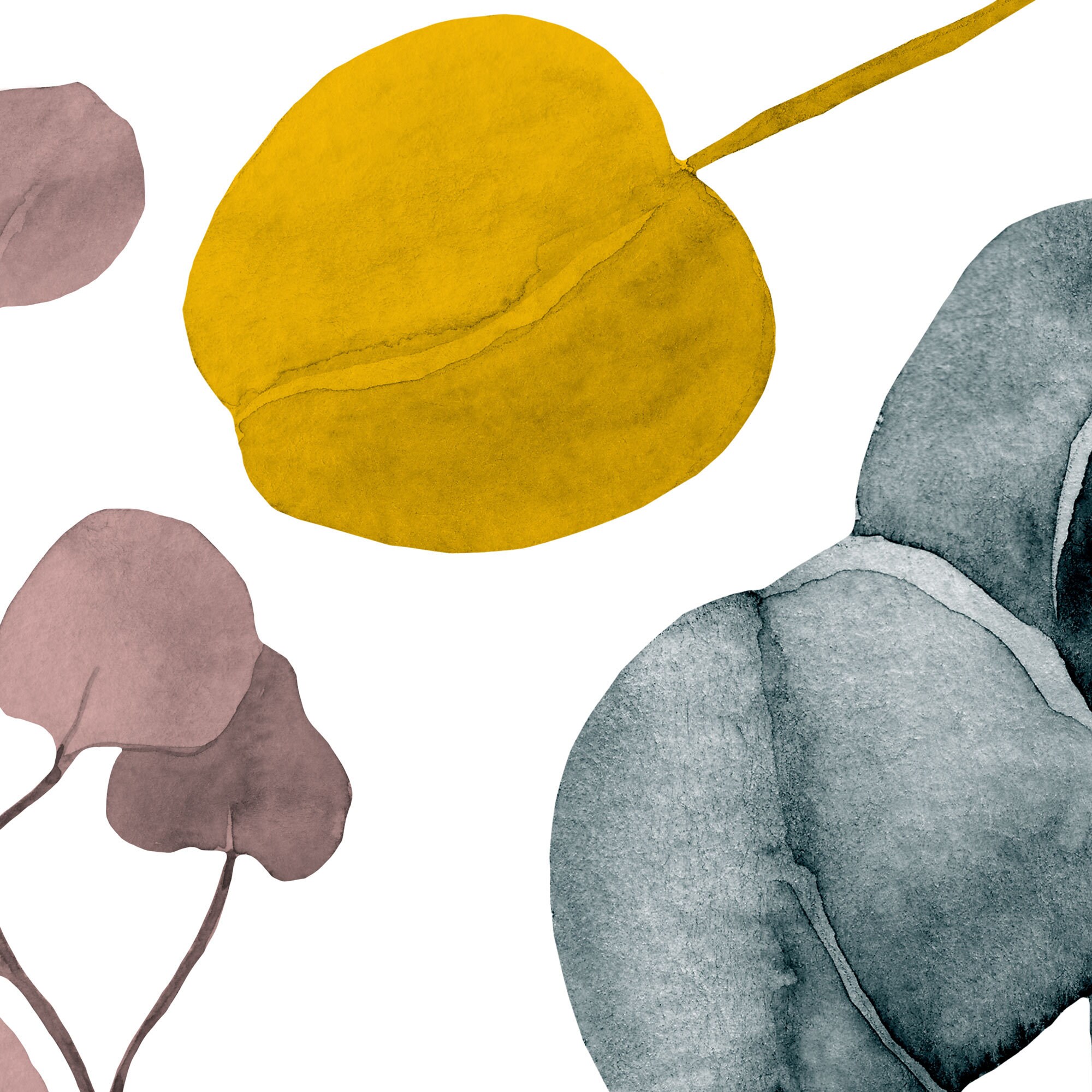 Eucalyptus Abstract Mustard Yellow Pink and Green Wall Art Etsy Canada