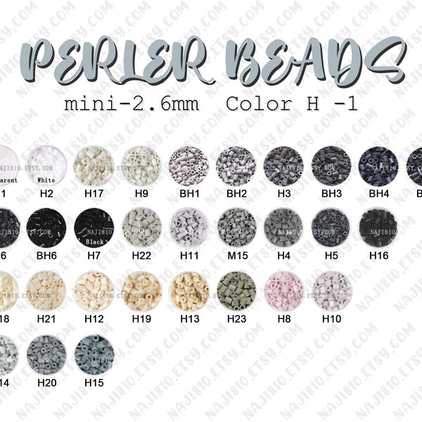 Recharge de mini-perles de 2,6 mm Color-H (blanc / gris / noir) - (Perler Beads / Hama Beads / Fuse Beads)