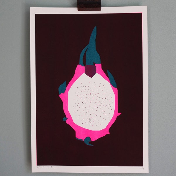 Risograph print of a Dragonfruit