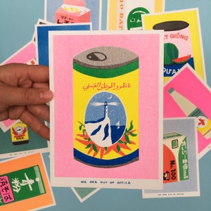 A risograph print of a can harissa