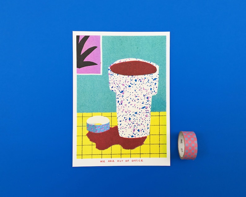 A risograph print of a still life with one of our favourite cups image 1