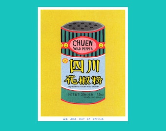 A risograph print of a tin can of Chuen Pepper