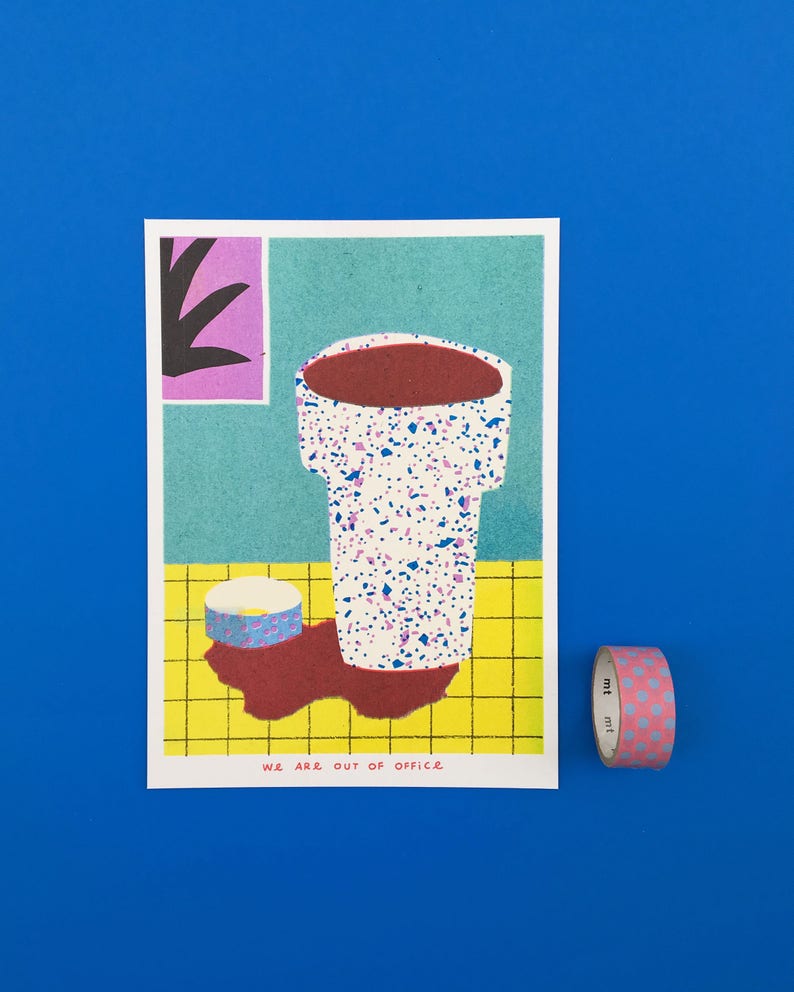 A risograph print of a still life with one of our favourite cups image 2